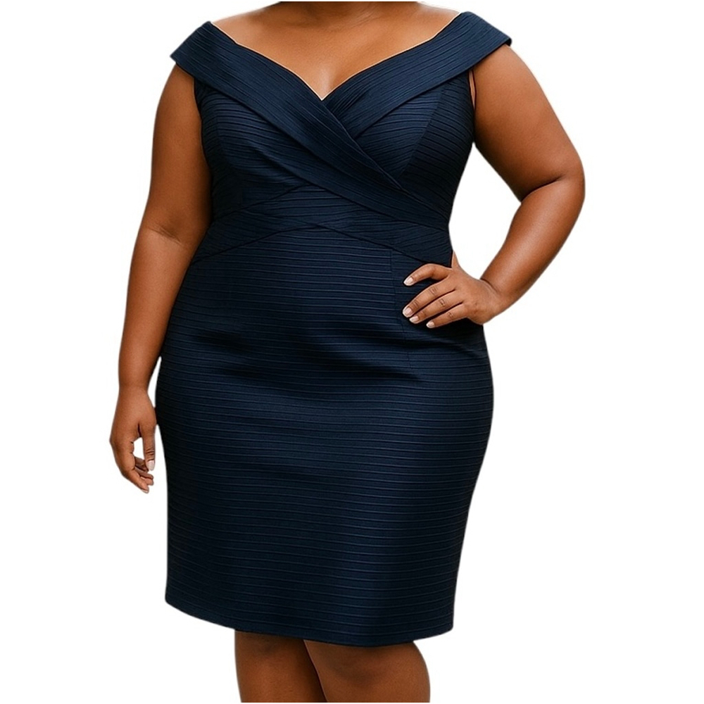 Maggy London Black Cocktail Dress Layer Bodycon Midi Shift Women's 14